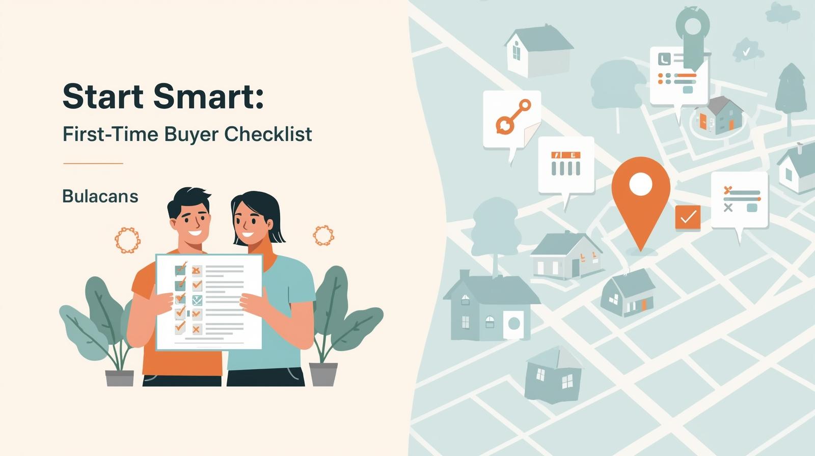 Facebook OG graphic showing a Filipino couple with a checklist and a Bulacan map, styled in Bulacanhomes’ flat vector look.
