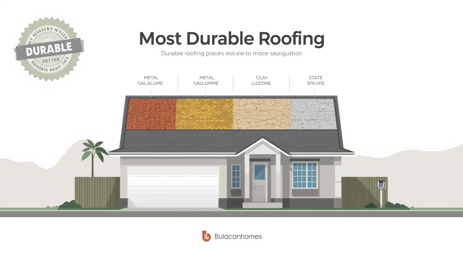Illustration of a Bulacan home with durable roofing options—stone-coated steel, galvalume, and tiles.